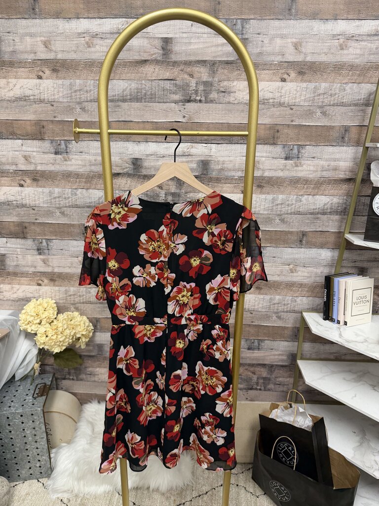 Madewell Black with Red Floral Print Mini Dress 4