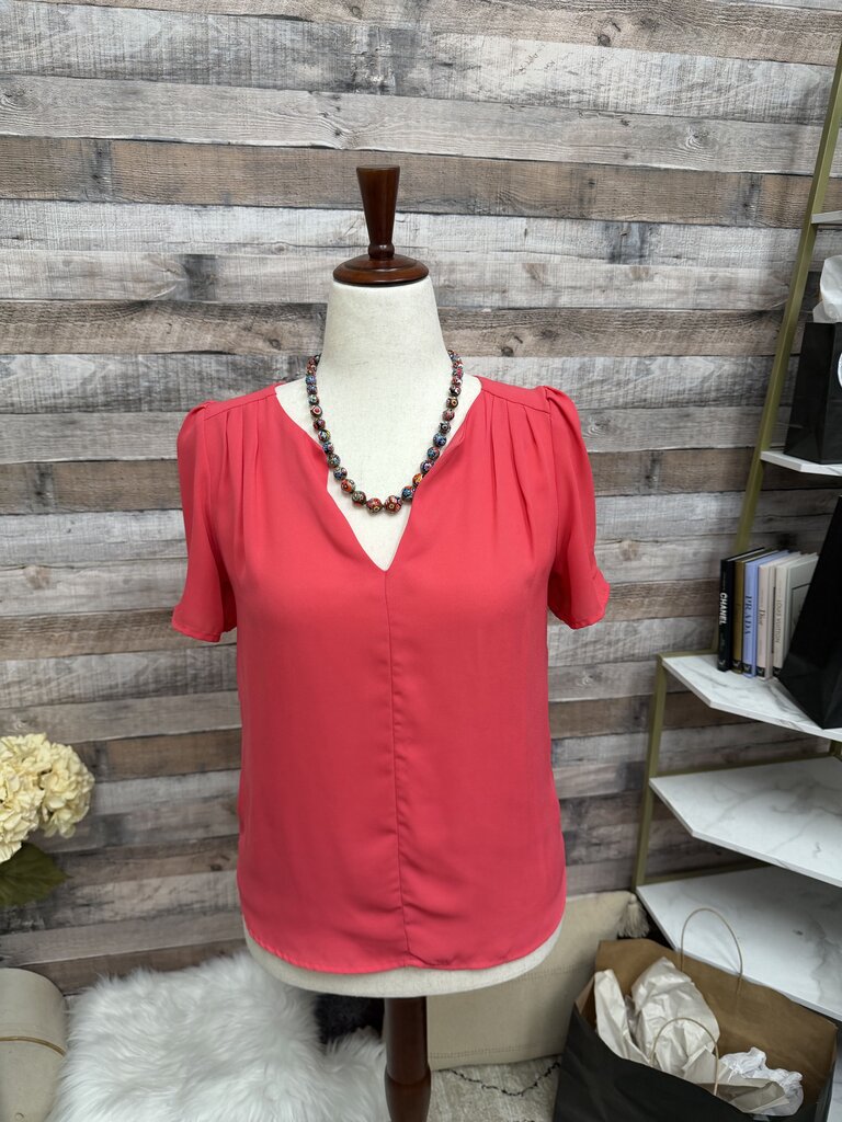 LC Cooper Pink Short Sleeve V-Neck Top M