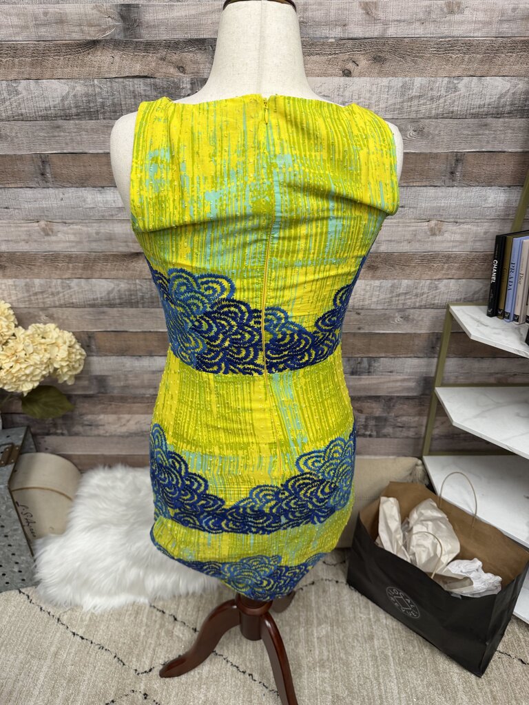 Anthropologie Yellow & Navy Embroidered Dress 6