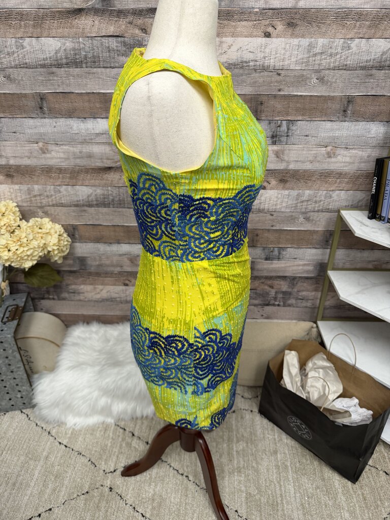 Anthropologie Yellow & Navy Embroidered Dress 6