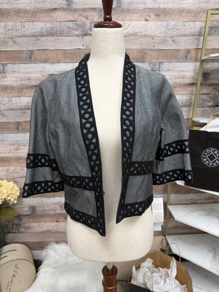 Kasper Grey Black Embroidery Cropped Blazer