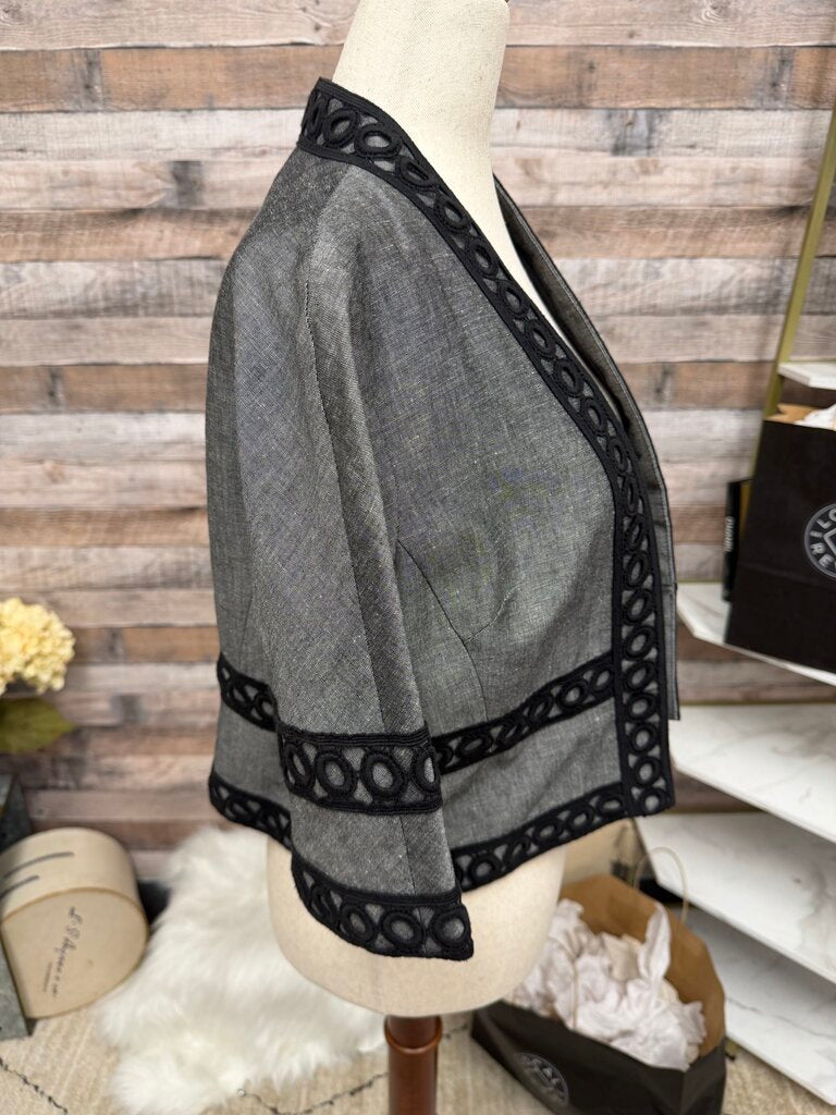 Kasper Grey Black Embroidery Cropped Blazer