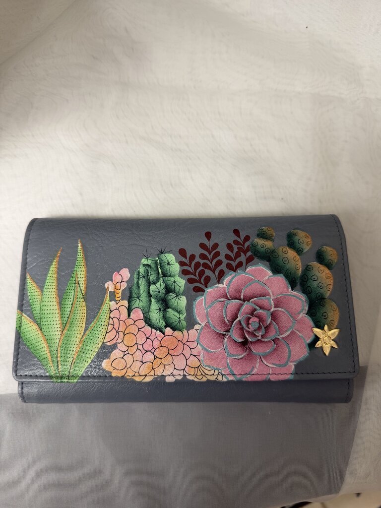 NWT Anuschka Grey Cactus Clutch/Wallet