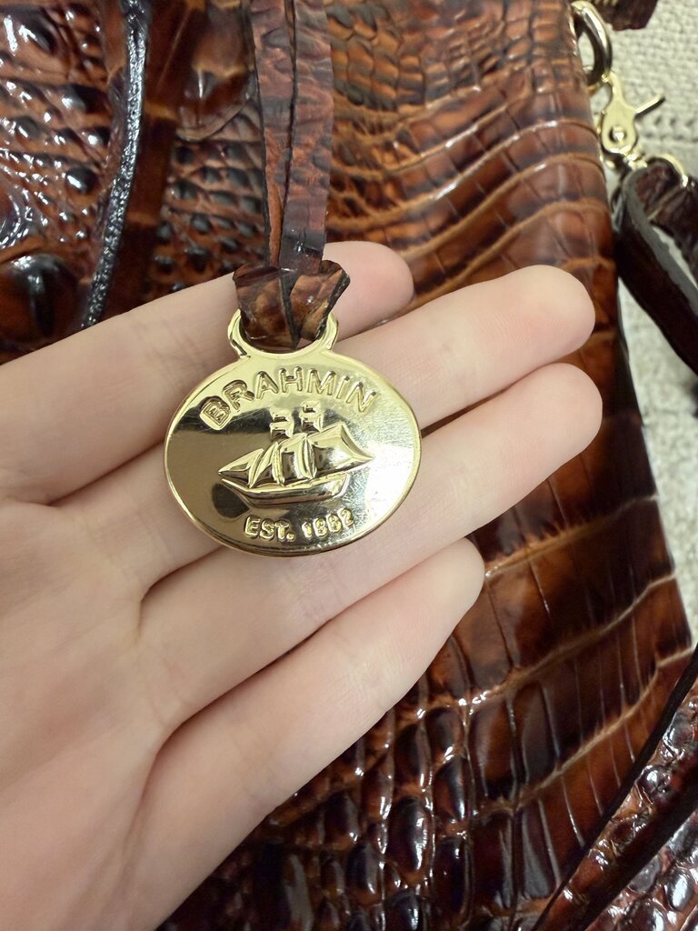 Brahmin Crocodile-Embossed Leather Sachel