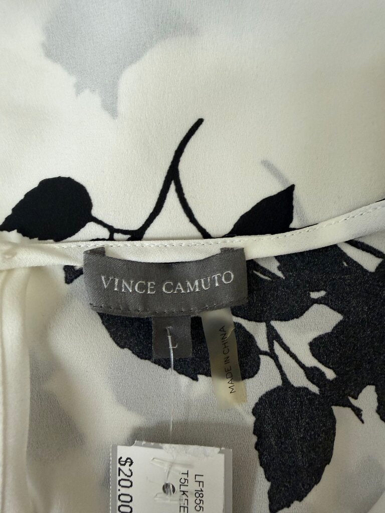 Vince Camuto White & Black Floral Pattern Blouse L