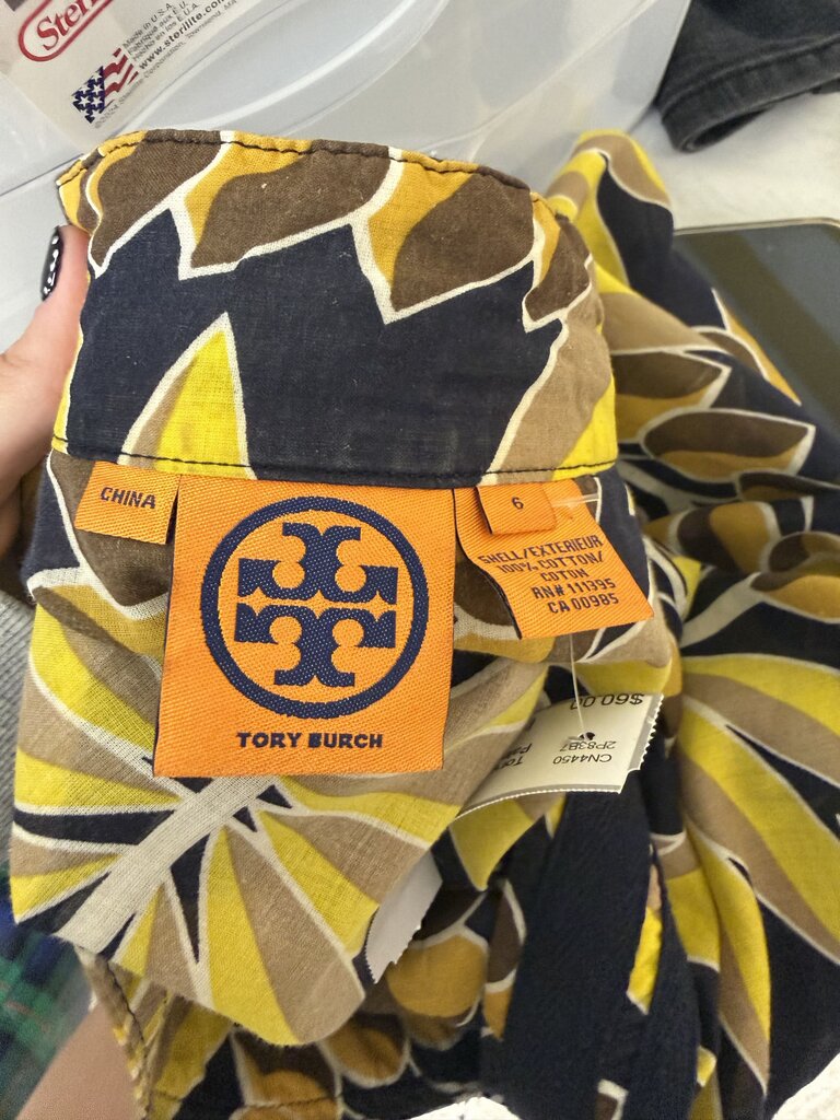 Tory Burch Yellow & Black Palm Lead Print Blouse