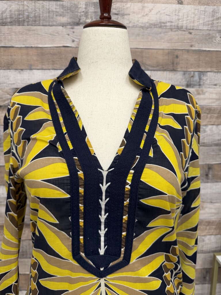 Tory Burch Yellow & Black Palm Lead Print Blouse