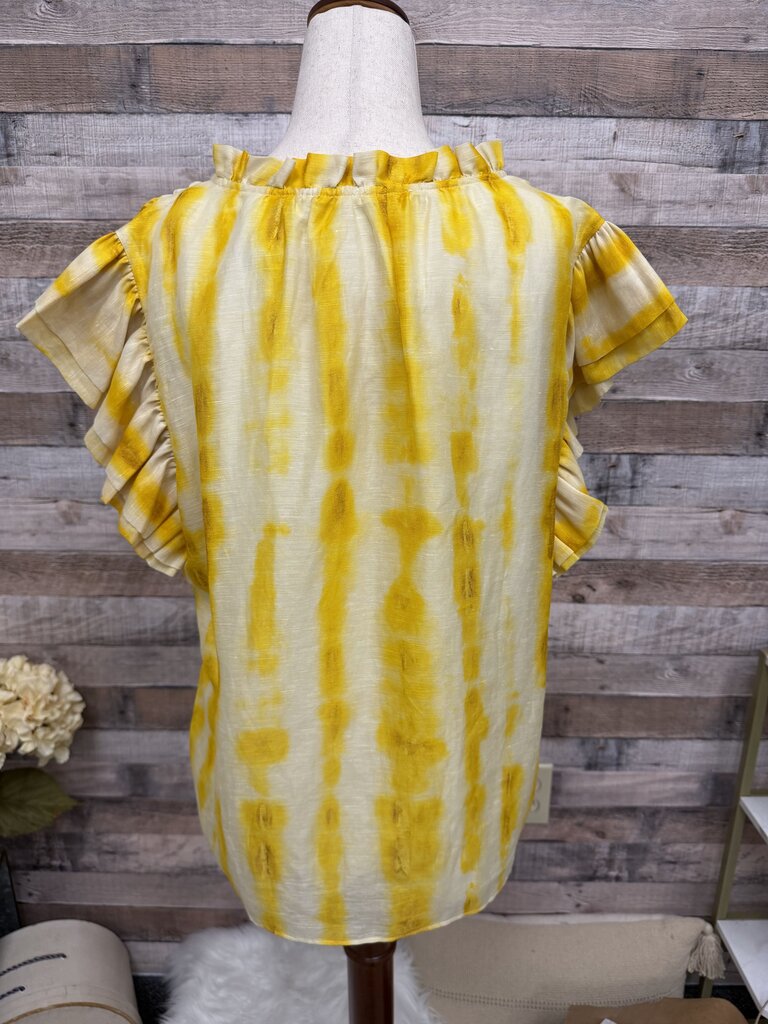 Marie Oliver Yellow & White Blouse With Ruffle Sleeves