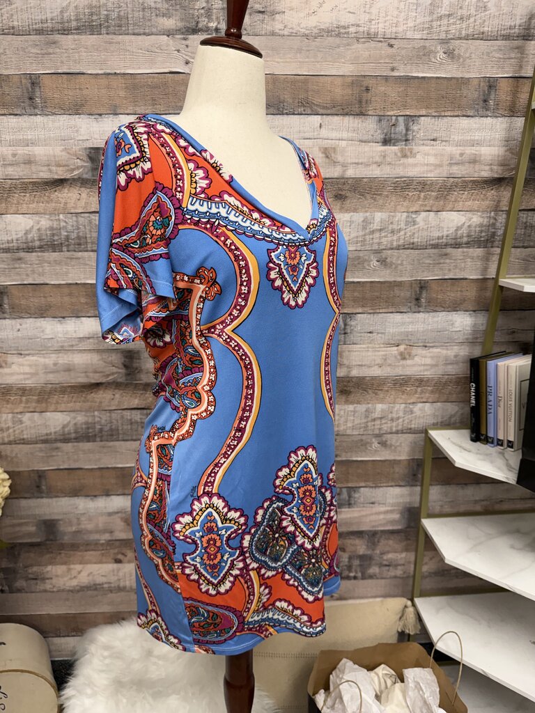 Hale Bob Blue Paisley Print V-Neck Top