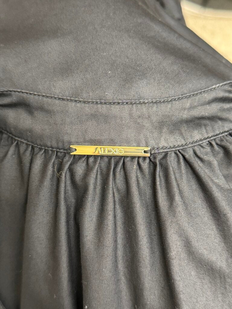Alexis Black Tiered Mini Dress w/Embroidered Hem