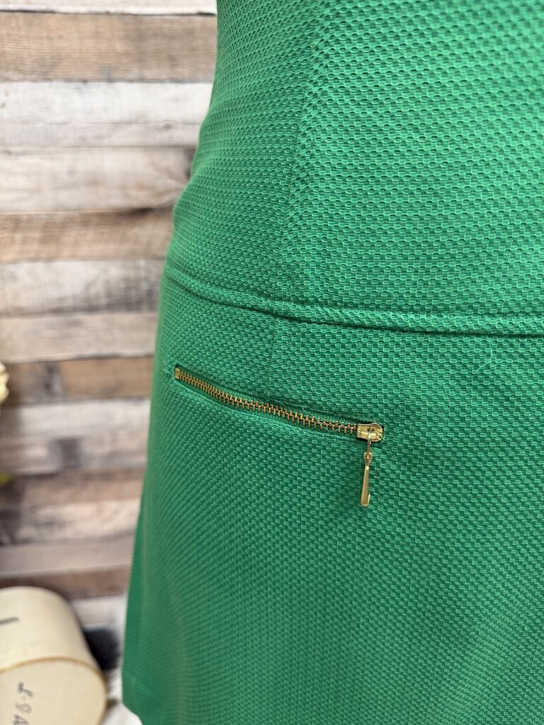 Tahari Green Textured Shift Dress With Zipper Detail