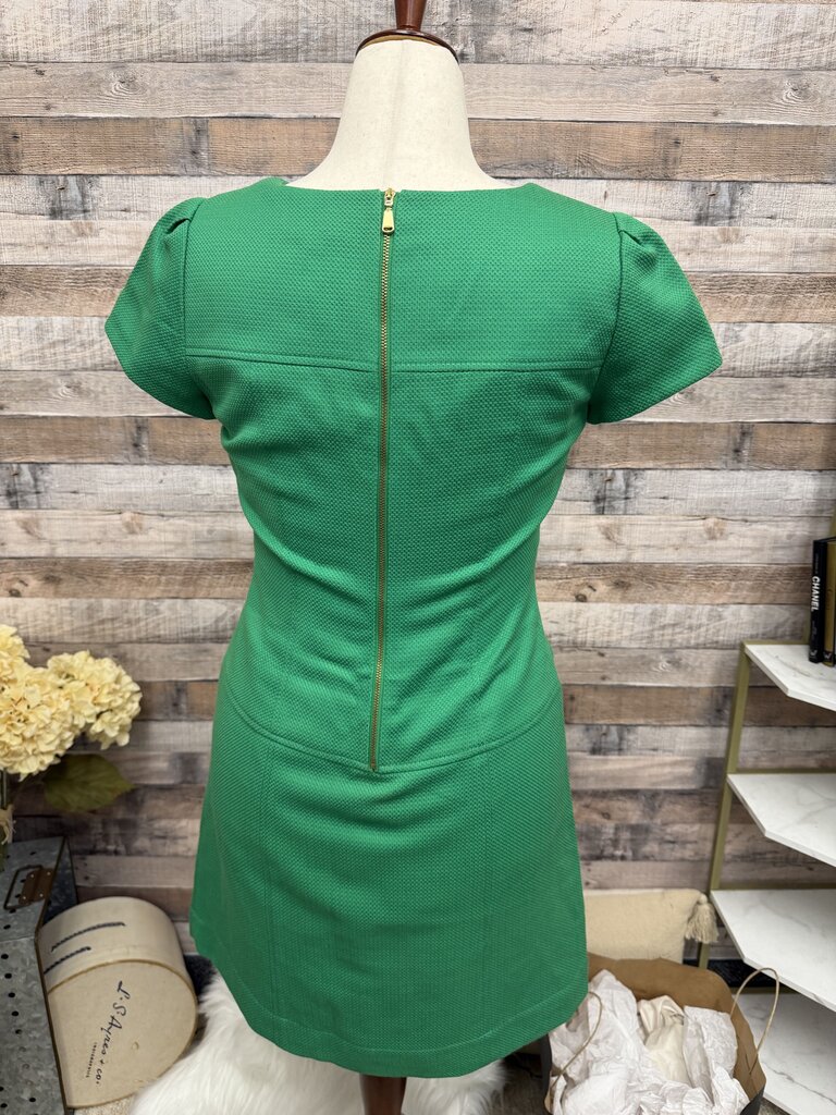 Tahari Green Textured Shift Dress With Zipper Detail