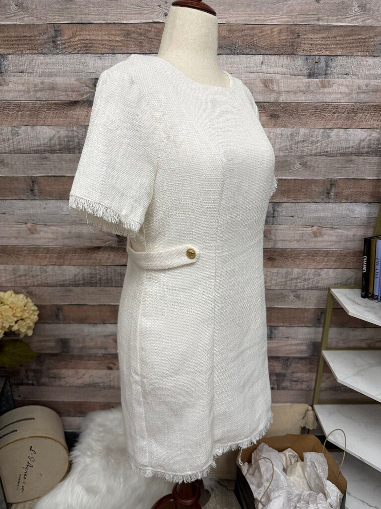Allegra K Cream Tweed Short Sleeve Dress