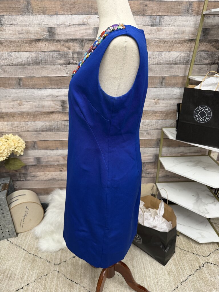 Ellen Tracy Blue Sheath Dress With Embellished Neckline