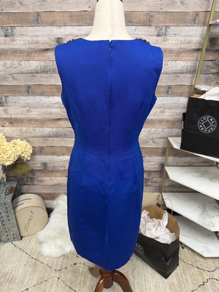 Ellen Tracy Blue Sheath Dress With Embellished Neckline