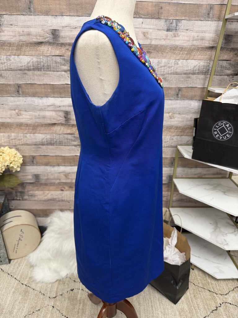 Ellen Tracy Blue Sheath Dress With Embellished Neckline