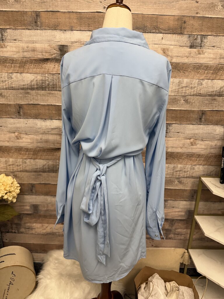 Calvin Klein Blue Long Sleeve Button-Down Dress