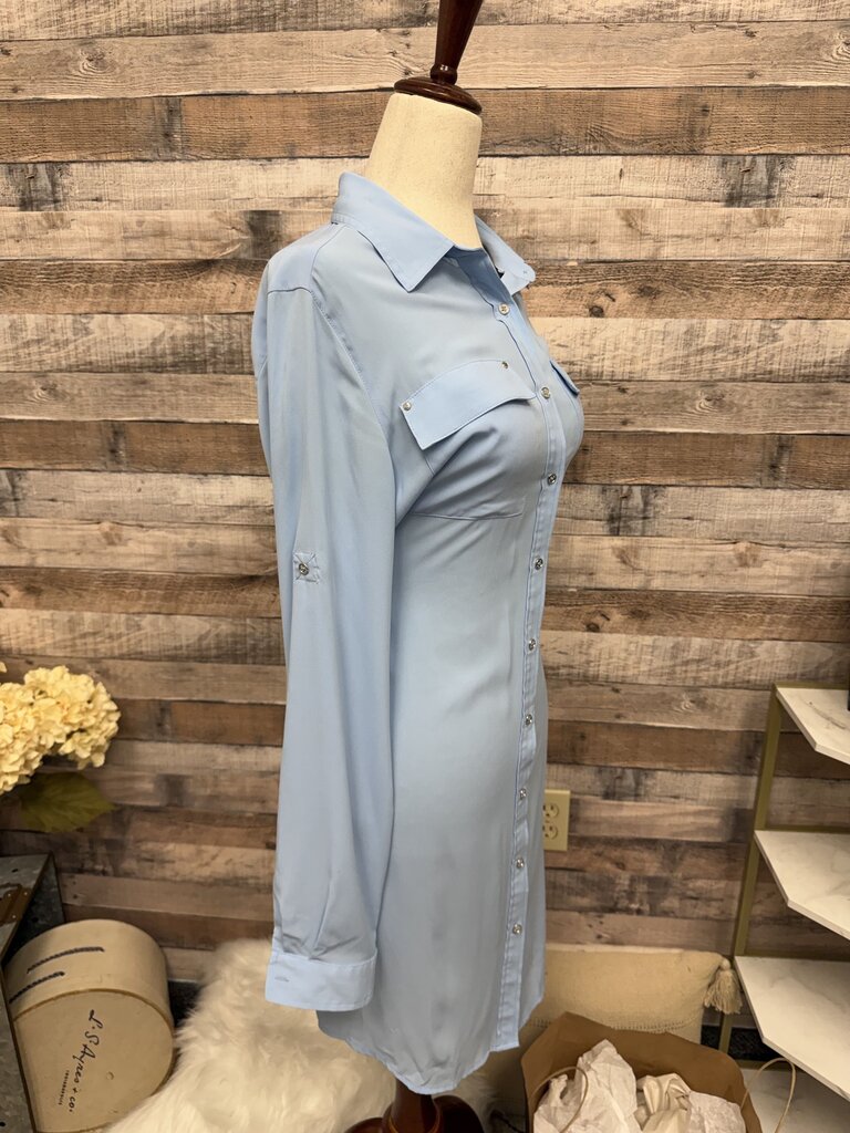 Calvin Klein Blue Long Sleeve Button-Down Dress