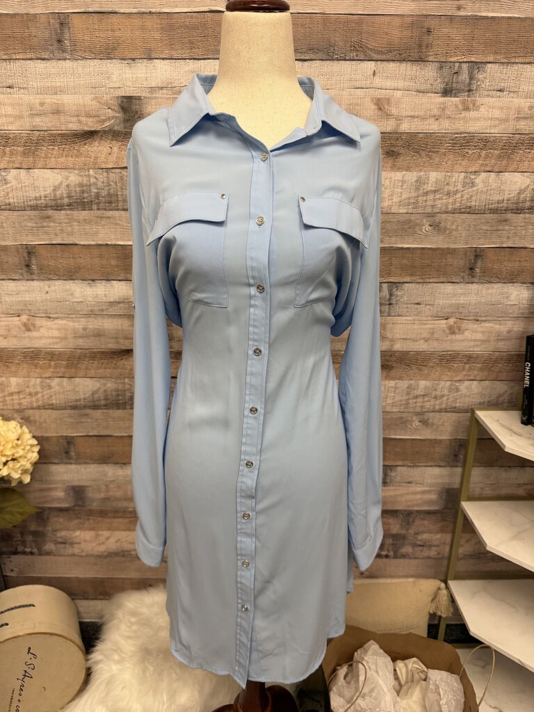 Calvin Klein Blue Long Sleeve Button-Down Dress