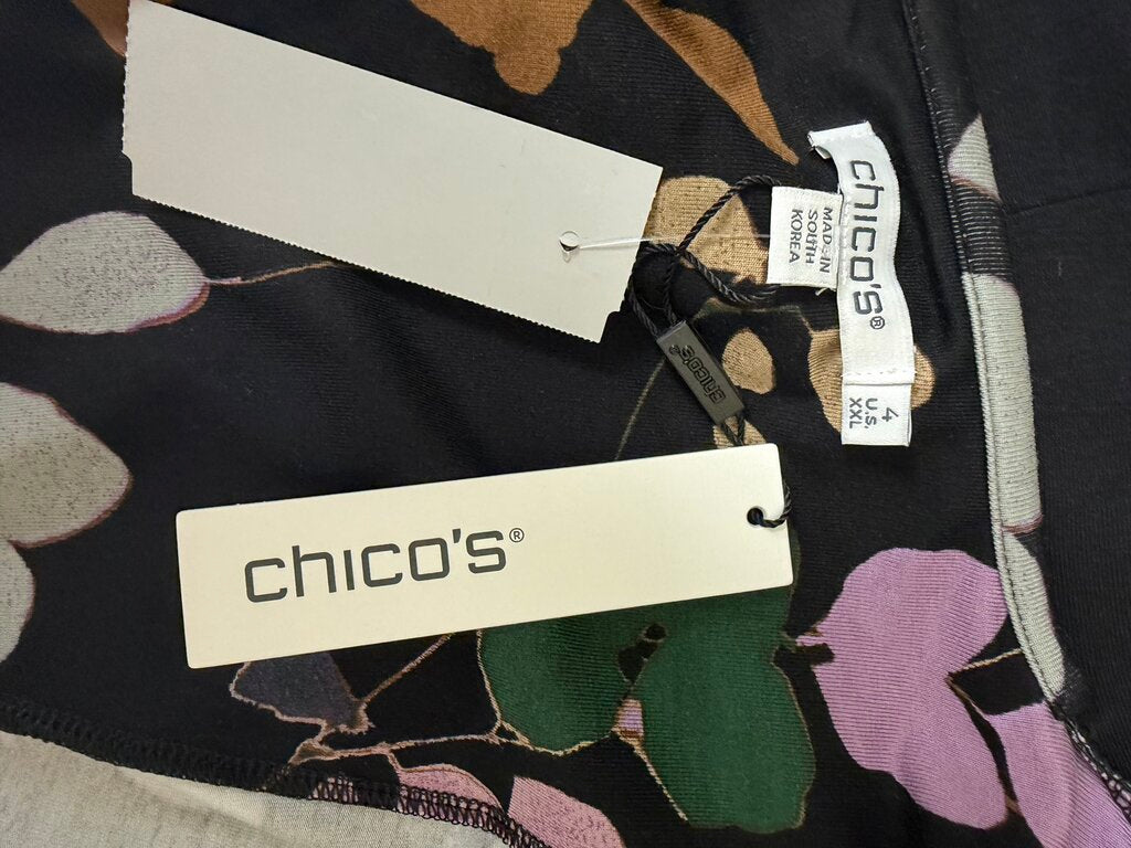 NWT Chico's Black Floral Long Sleeve Blouse