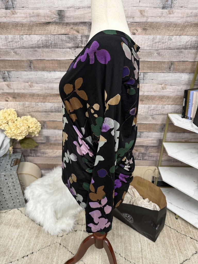 NWT Chico's Black Floral Long Sleeve Blouse