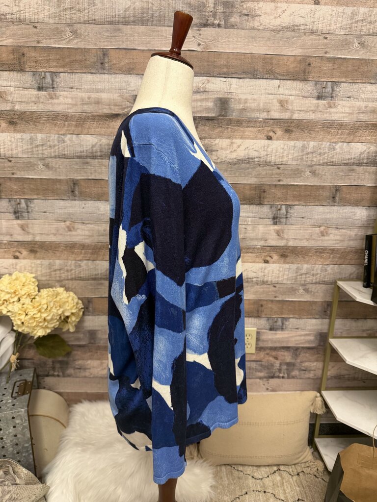 Chico's Blue Abstract Print V-Neck Sweater