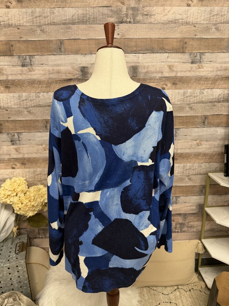 Chico's Blue Abstract Print V-Neck Sweater