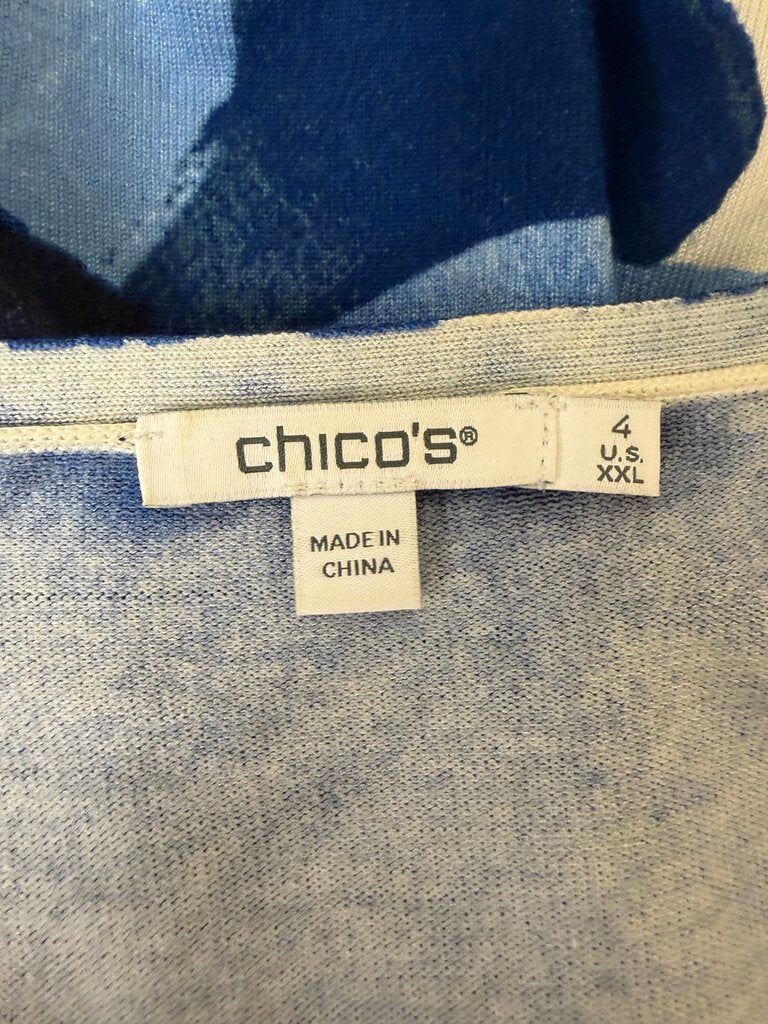 Chico's Blue Abstract Print V-Neck Sweater