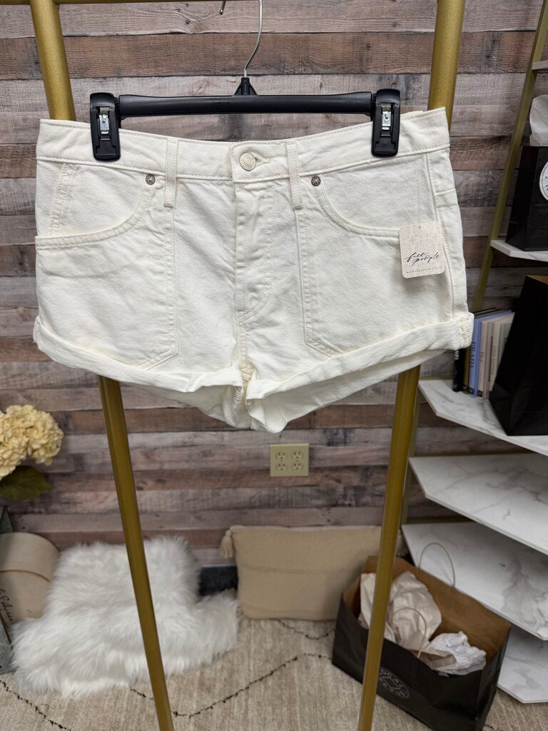 Free People White Rolled Hem Denim Shorts