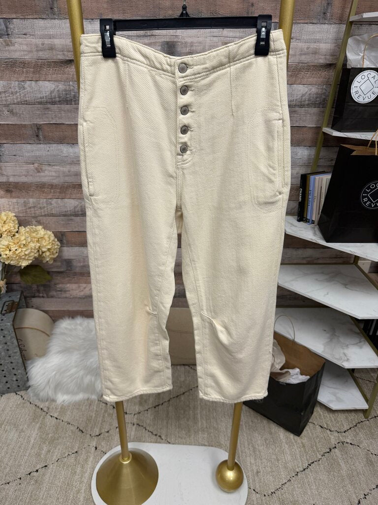 Free People Ivory Button Fly Wide Leg Pants