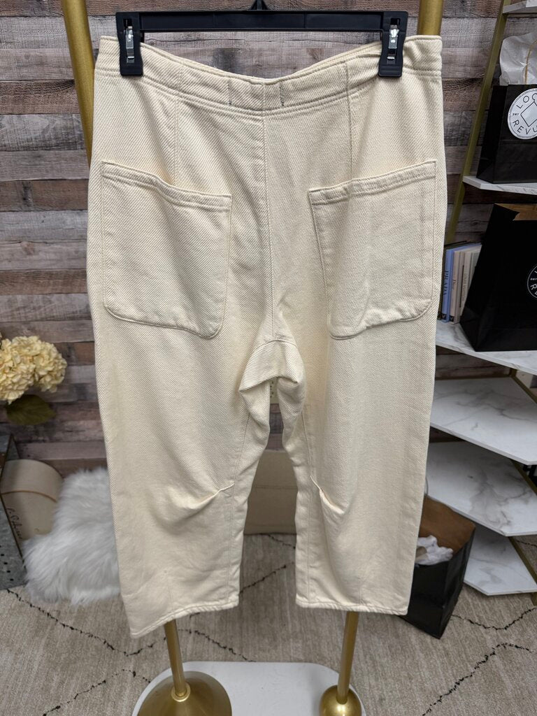 Free People Ivory Button Fly Wide Leg Pants