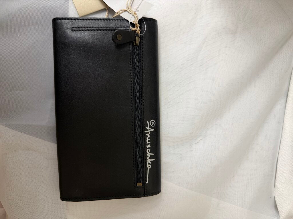 NWT Anuschka Black w/Blue Hummingbird Envelope Clutch