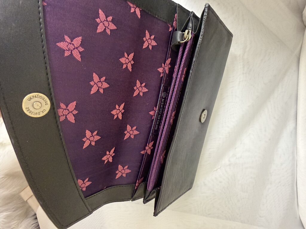 NWT Anuschka Black w/Blue Hummingbird Envelope Clutch