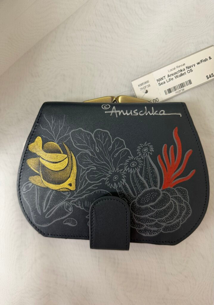 NWT Anuschka Navy w/Fish & Sea Life Wallet