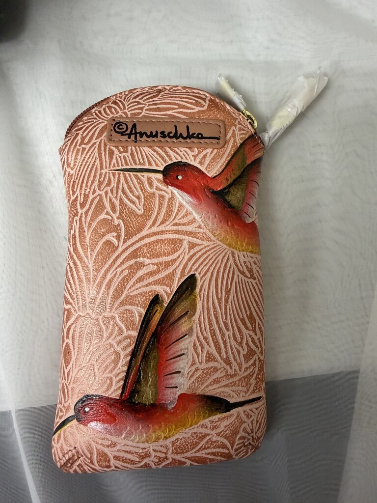 NWT Anuschka Peach & Coral w/Hummingbird Glasses Case
