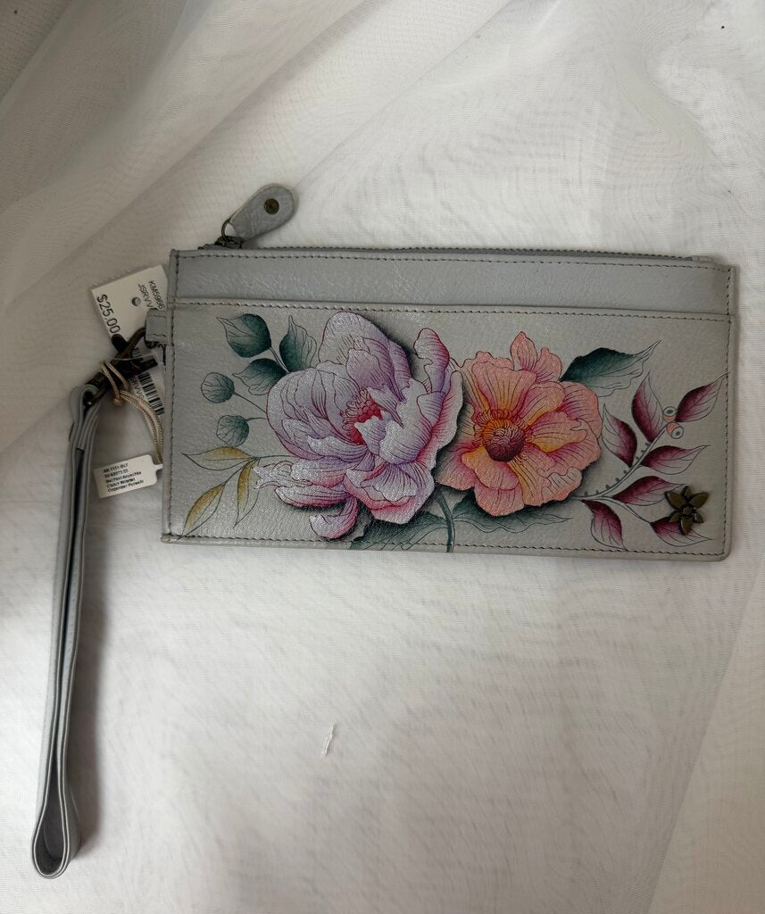 NWT Anuschka Lt Grey w/Flowers Card Holder