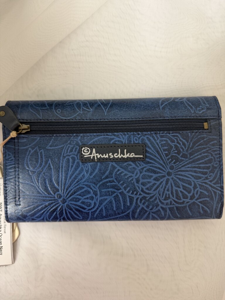 NWT Anuschka Ocean Navy Floral Embossed Wallet