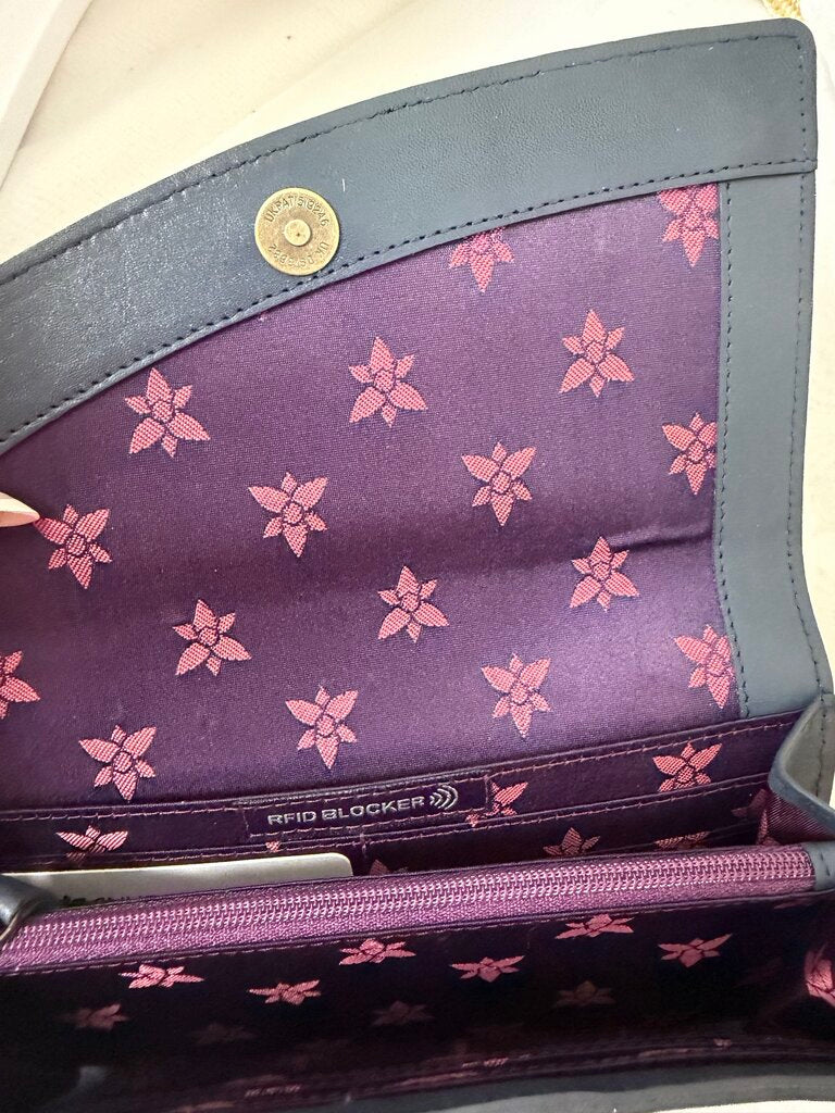 NWT Anuschka Ocean Navy Floral Embossed Wallet