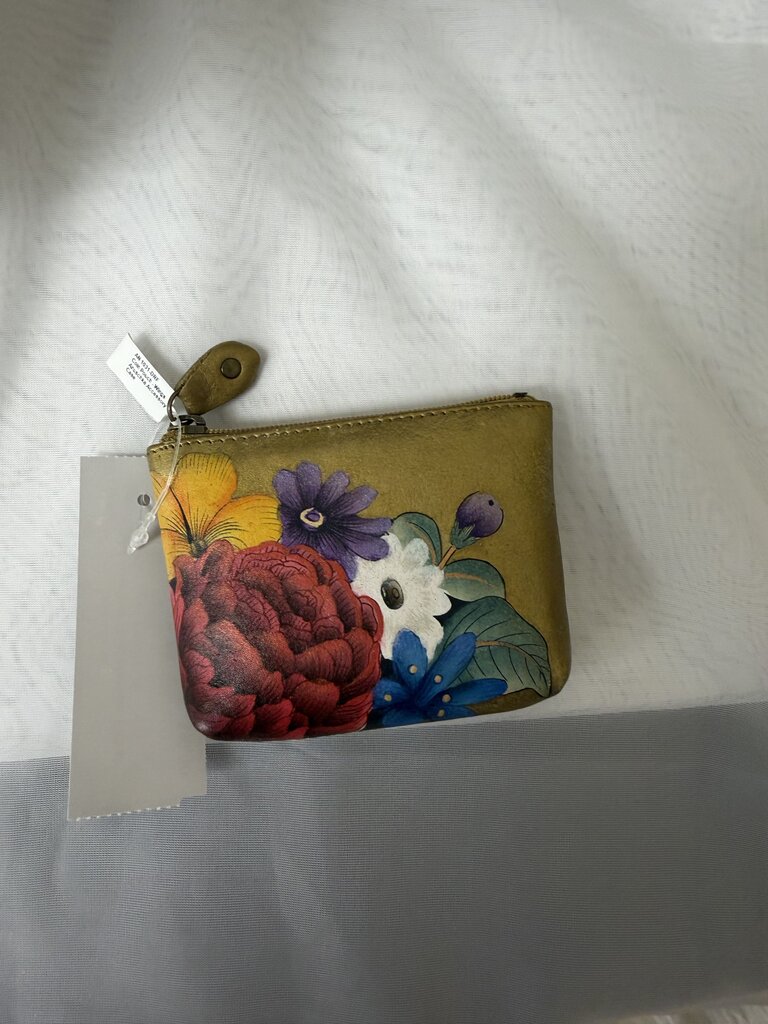 Anuschka Gold Metallic Floral Print Coin Pouch