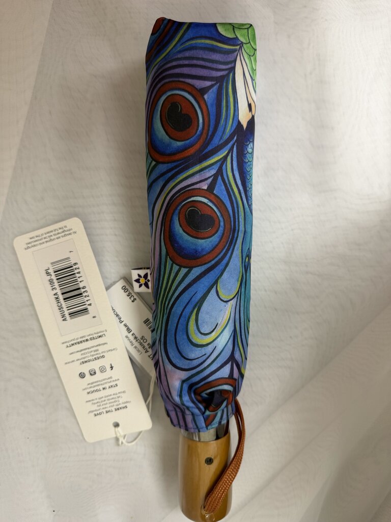NWT Anuschka Blue Peacock Umbrella