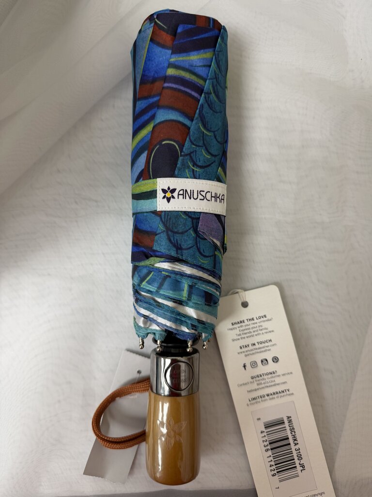 NWT Anuschka Blue Peacock Umbrella