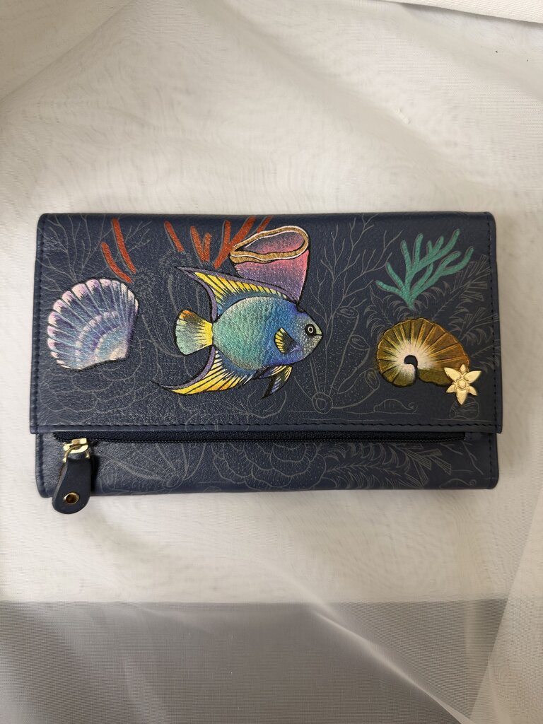 NWT Anuschka Navy Ocean Sea Life Wallet