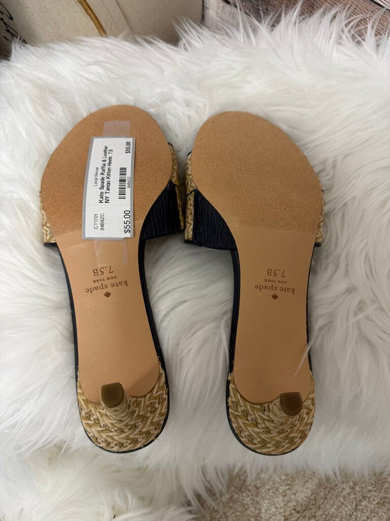 Kate Spade Raffia & Leather NY Tango Kitten Heels