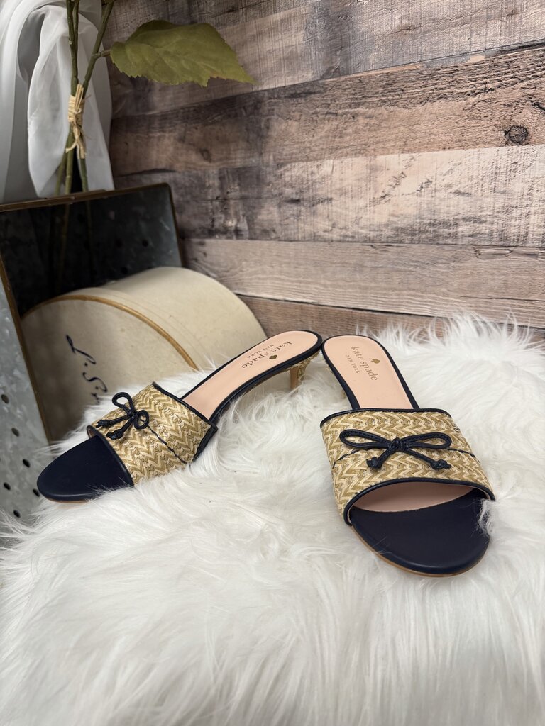 Kate Spade Raffia & Leather NY Tango Kitten Heels
