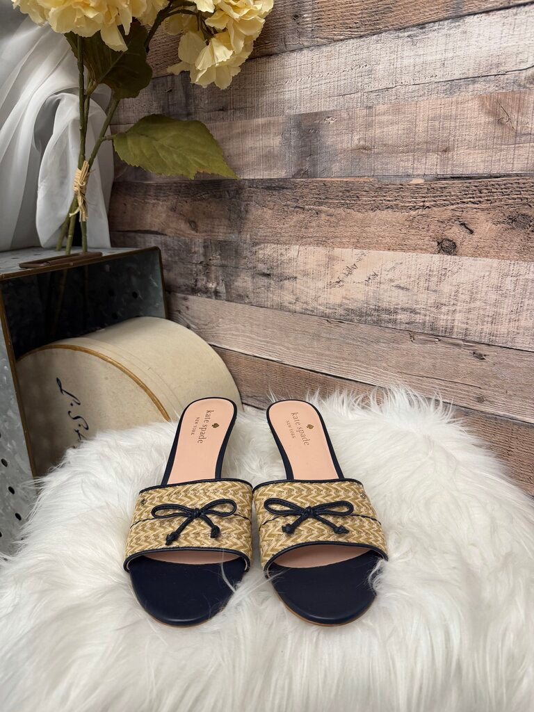 Kate Spade Raffia & Leather NY Tango Kitten Heels