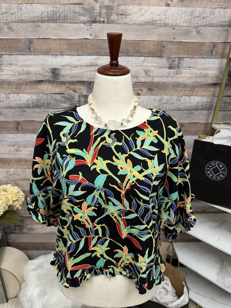 For Cynthia Black w/Multi Floral Print w/Ruffle Hemline