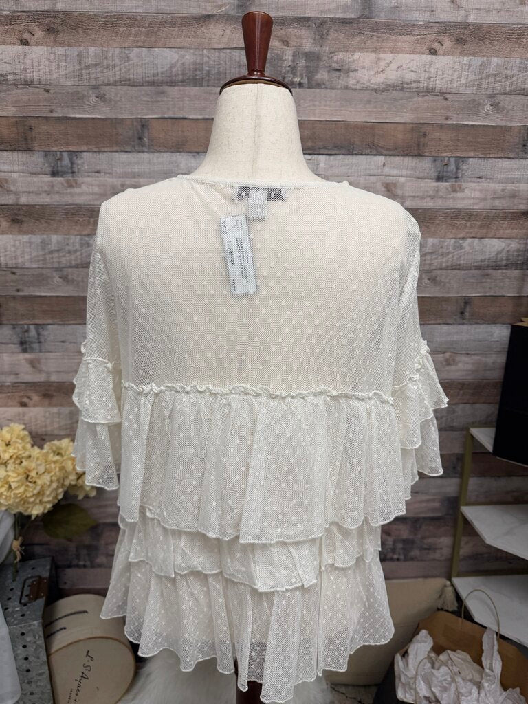 Vintage America Ivory Mesh Tiered Floral Print Top