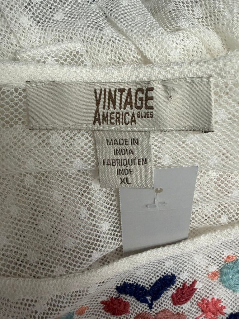Vintage America Ivory Mesh Tiered Floral Print Top