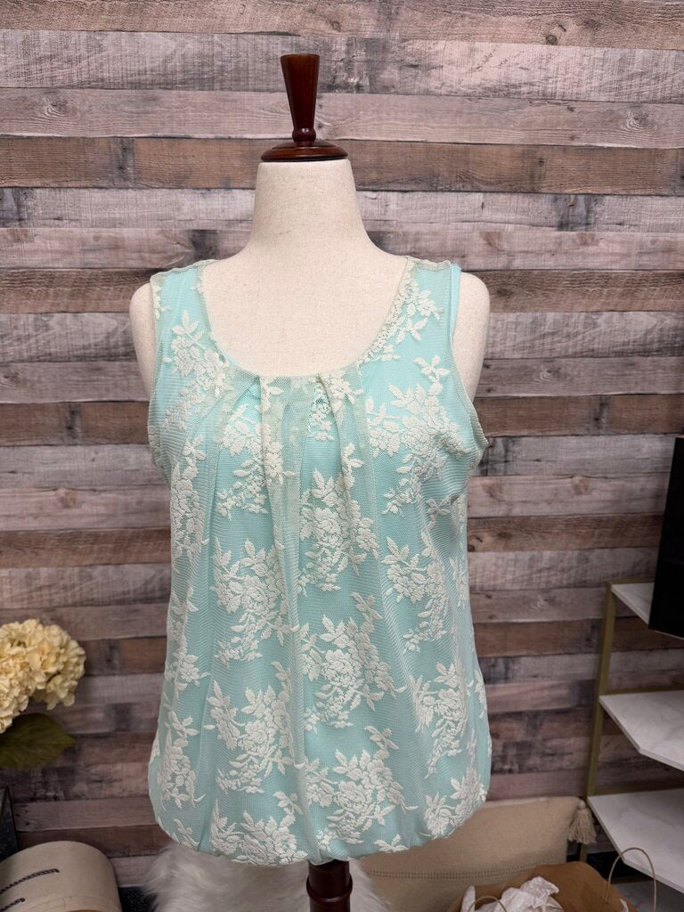 Rose & Ali Poweder Blue w/White Lace OverlaySleeveless