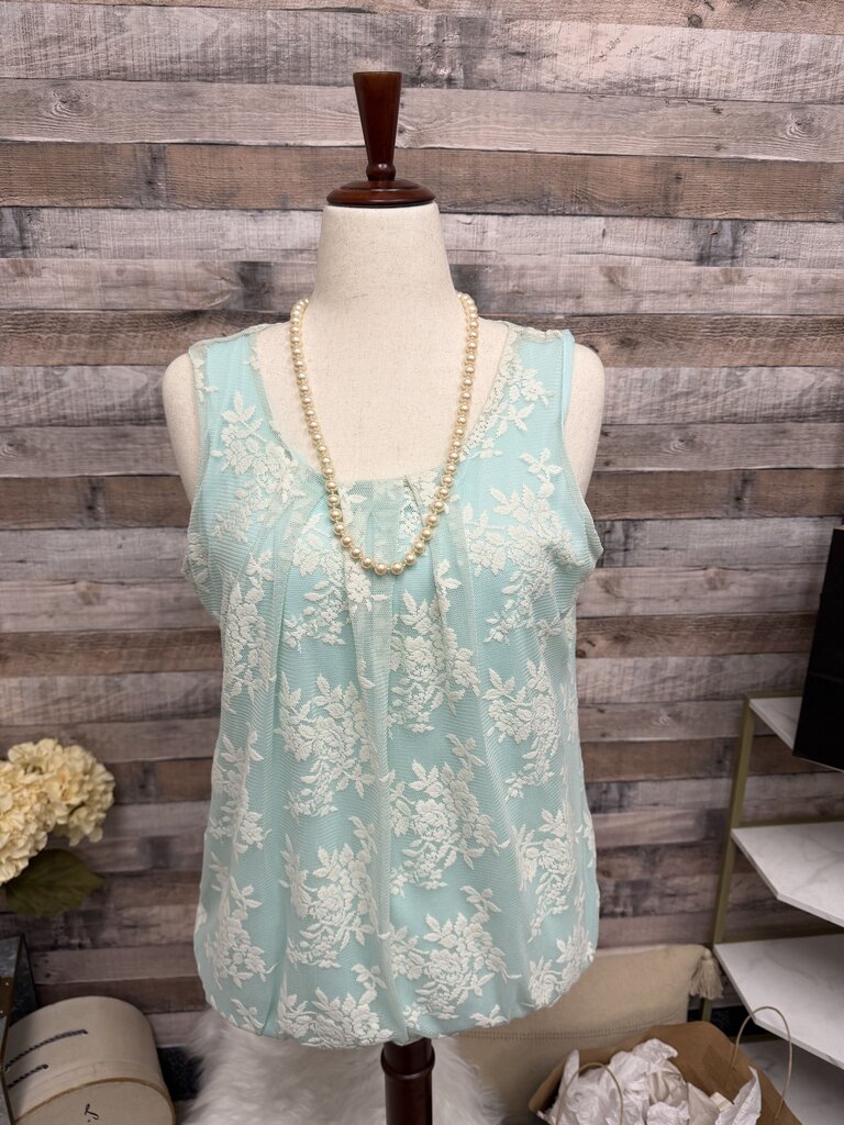 Rose & Ali Poweder Blue w/White Lace OverlaySleeveless